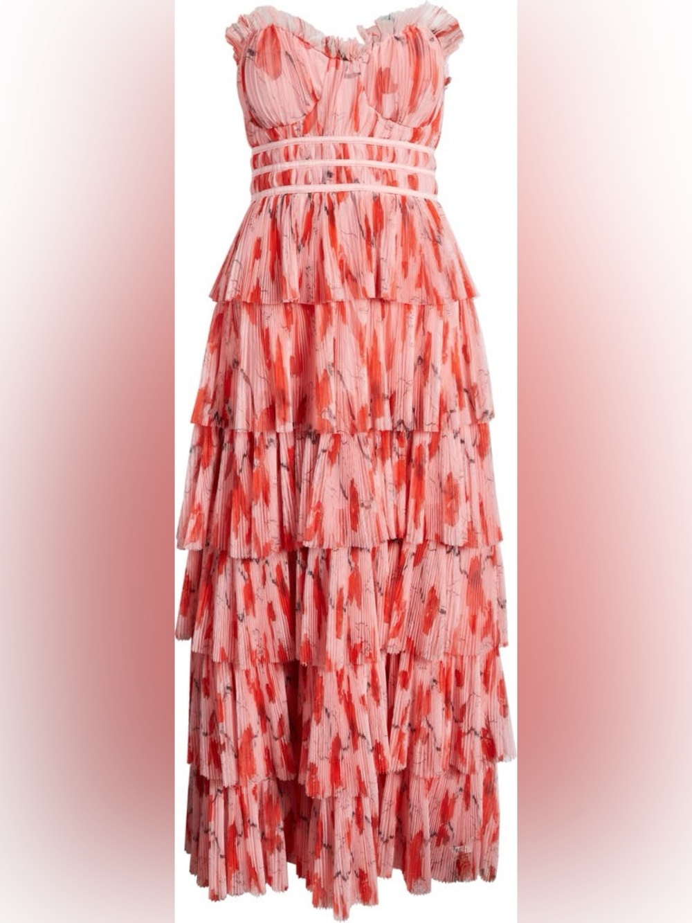 Hutch Monaco Strapless Pink Ruffle Tiered coquette girl evening Gown 6